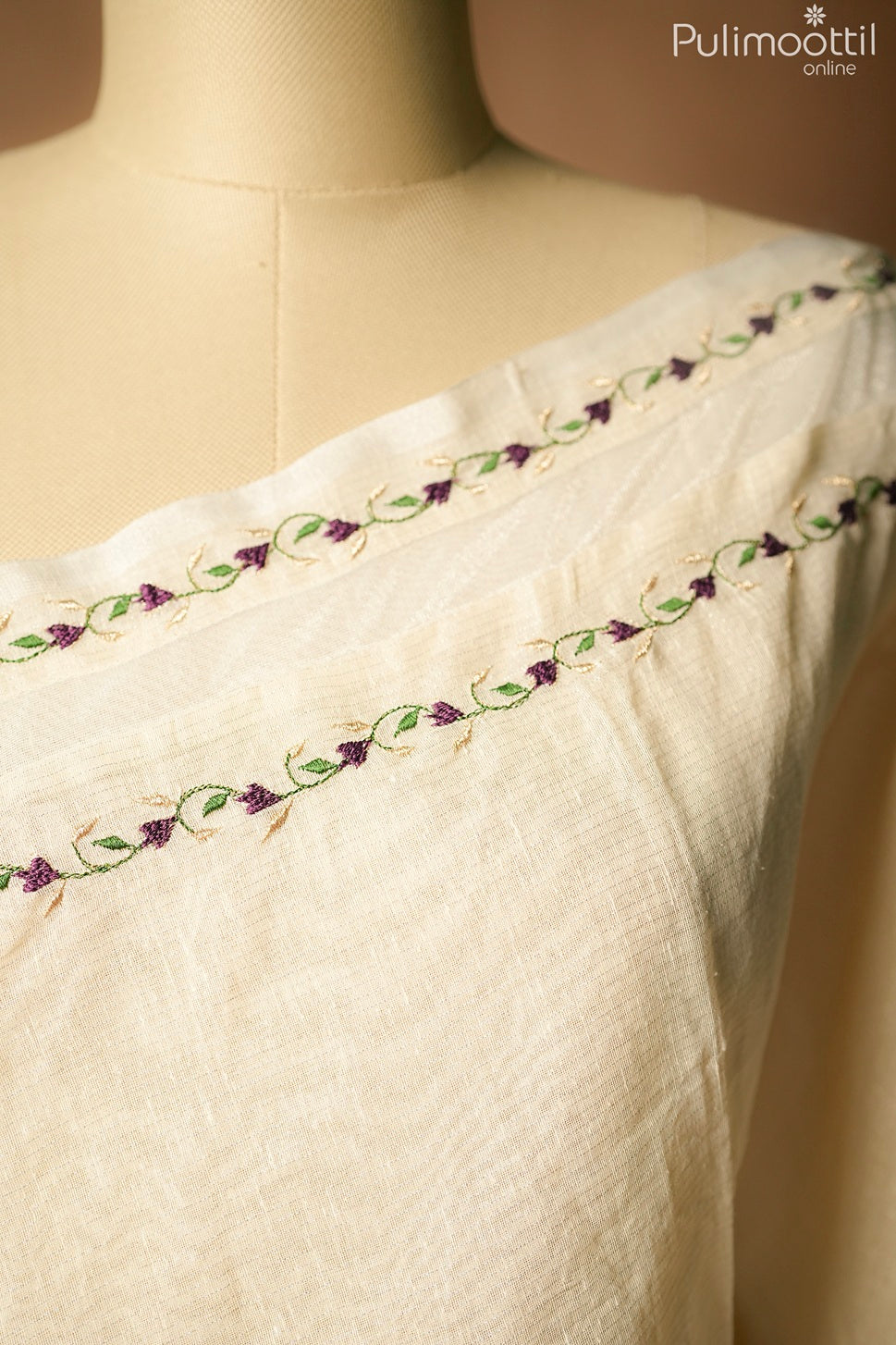 Off white color semi Chanderi fancy saree