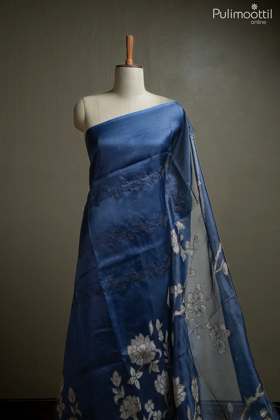 Dark German blue color organza fancy saree