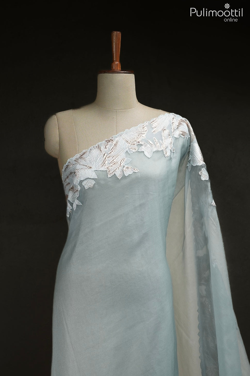 Powder blue color organza fancy saree