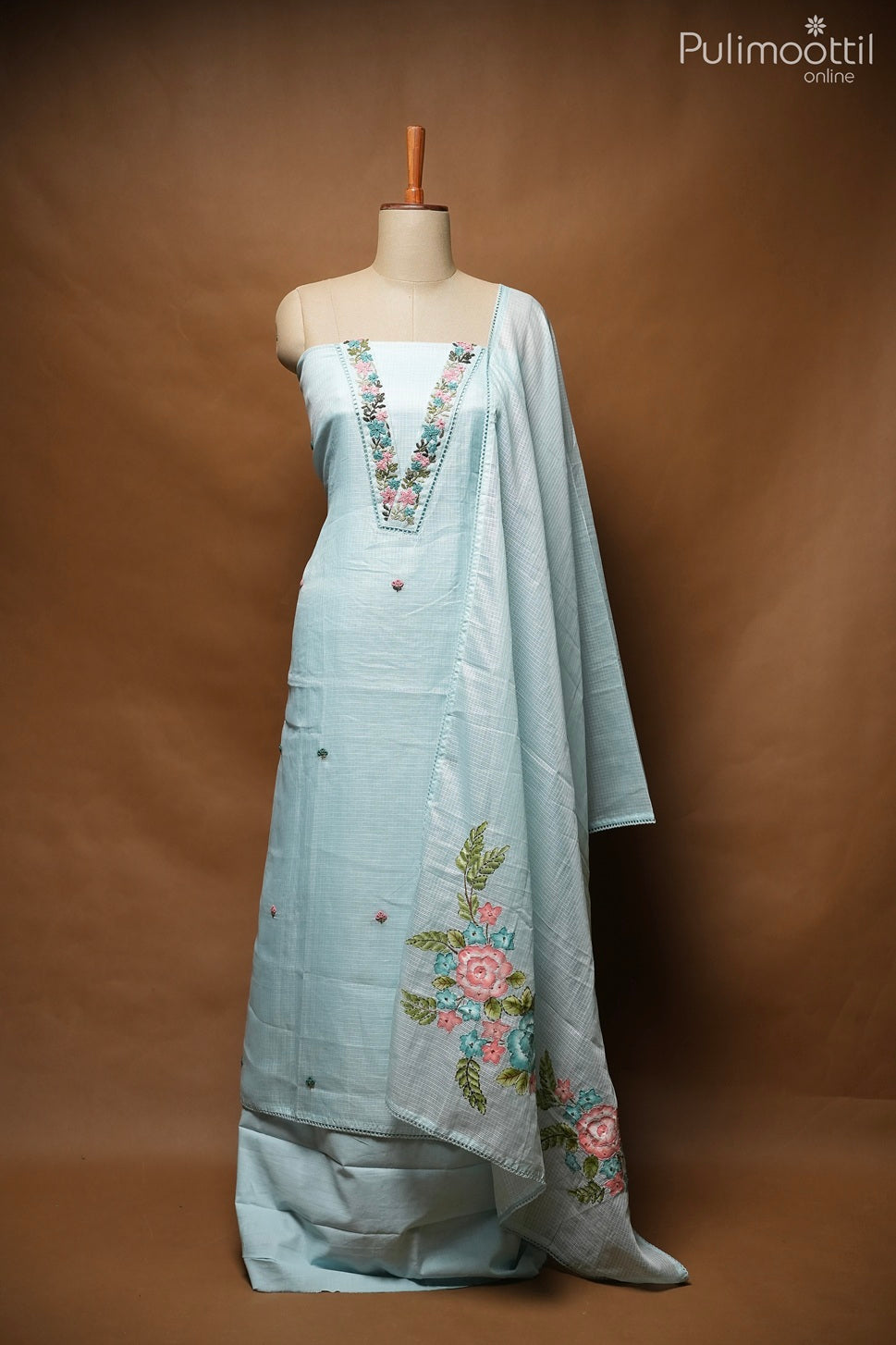 Ice Blue Net Kota Unstitched Salwar Set