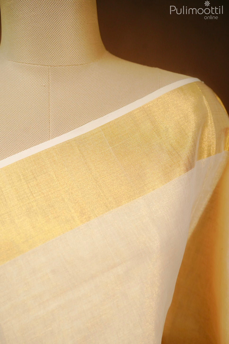Golden tissue handloom temple design set saree