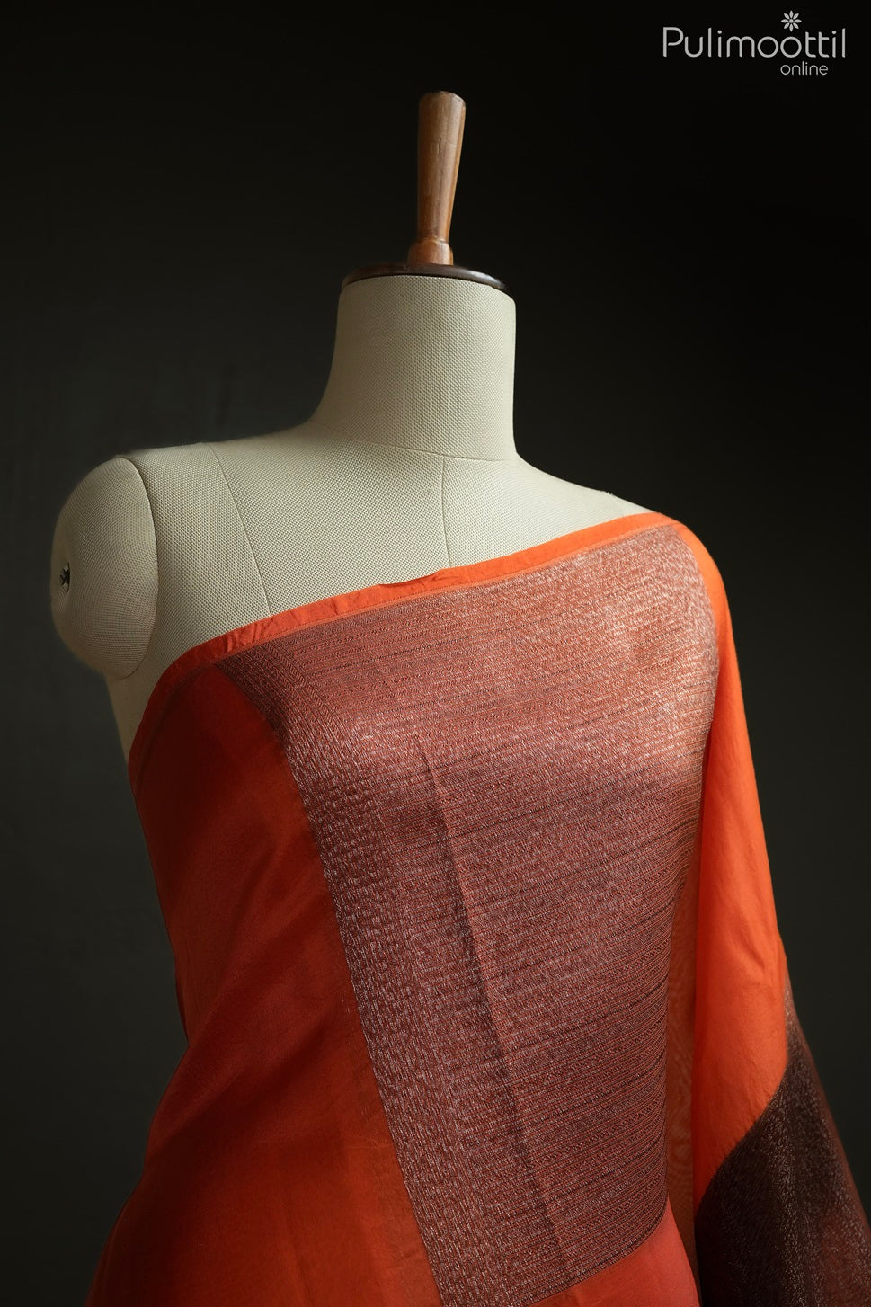 Rusty red color organza fancy saree