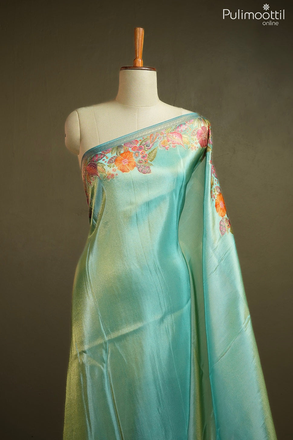Turquoise blue color golden tissue Banarasi saree
