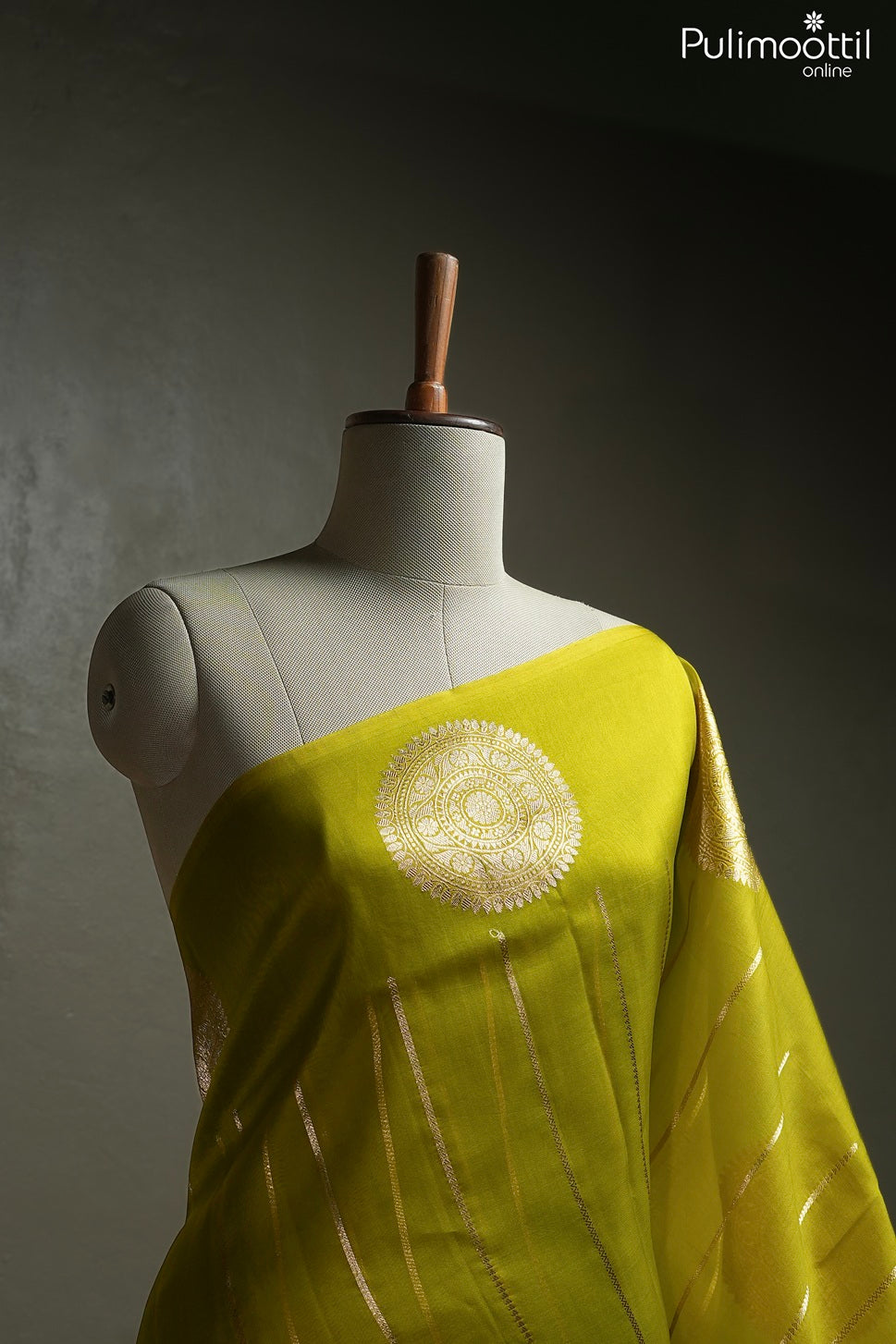 Olive yellow color organza fancy saree