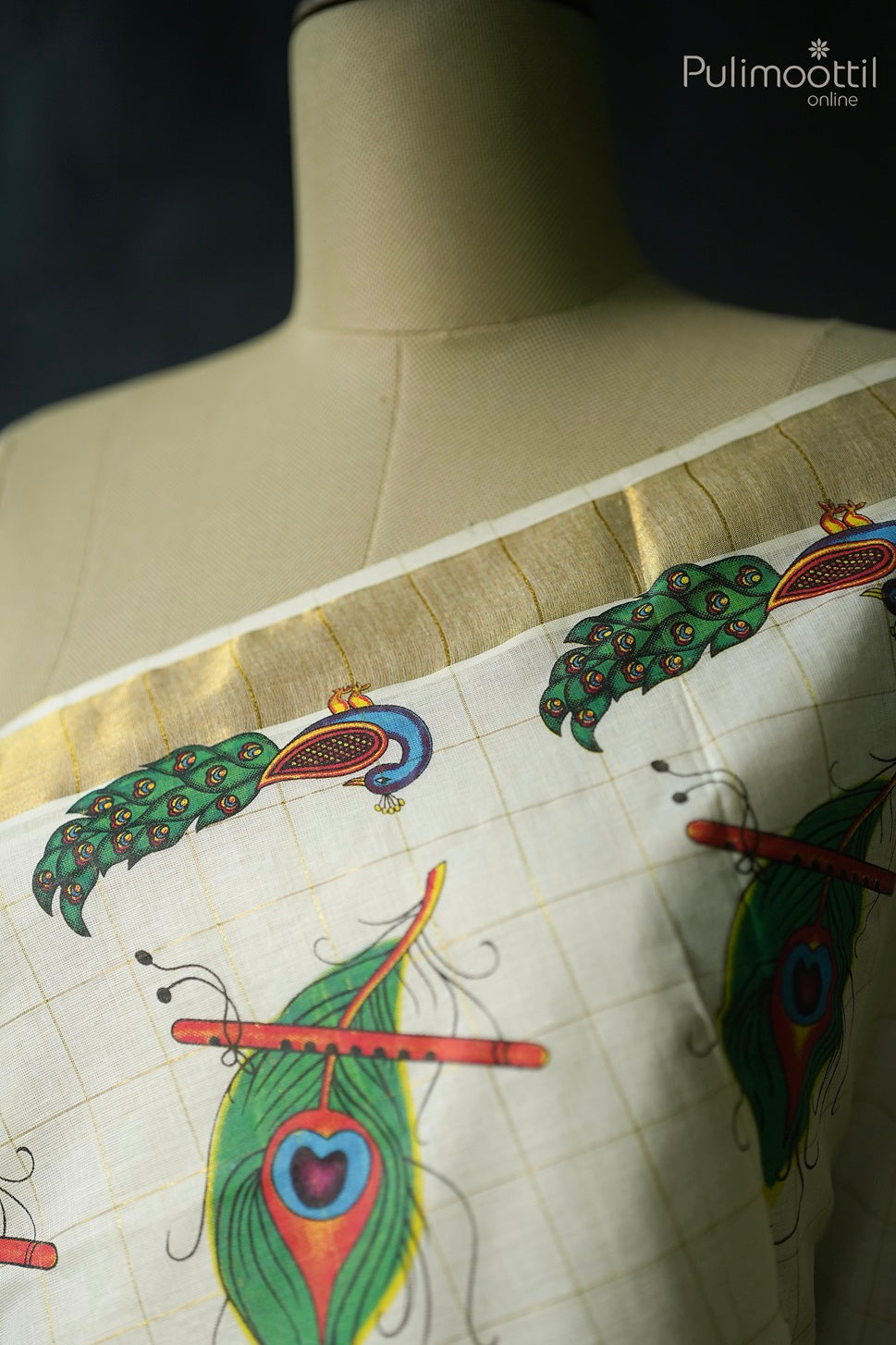 Kerala traditional printed check set saree