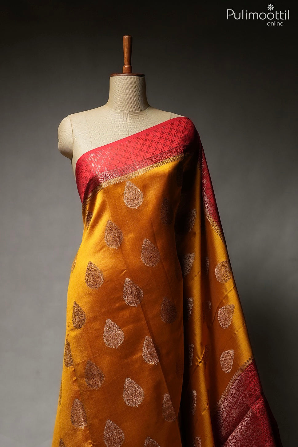 Golden yellow color Chiniya silk saree