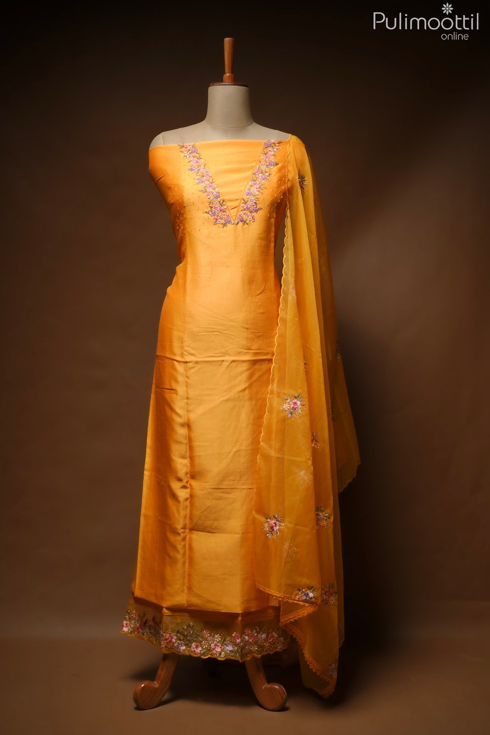 Mustard Yellow Chanderi Unstitched Salwar Set