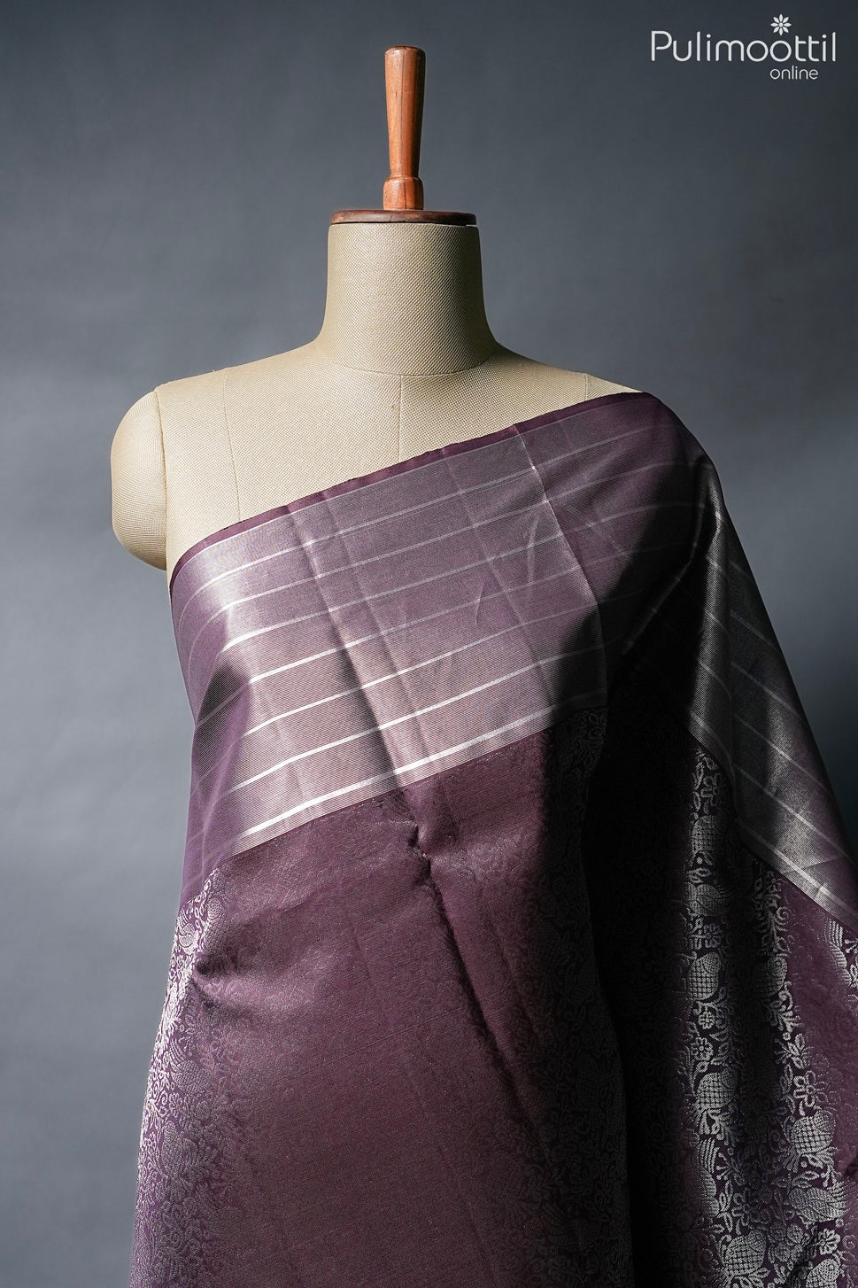 Dark purple color Kanchipuram designer saree