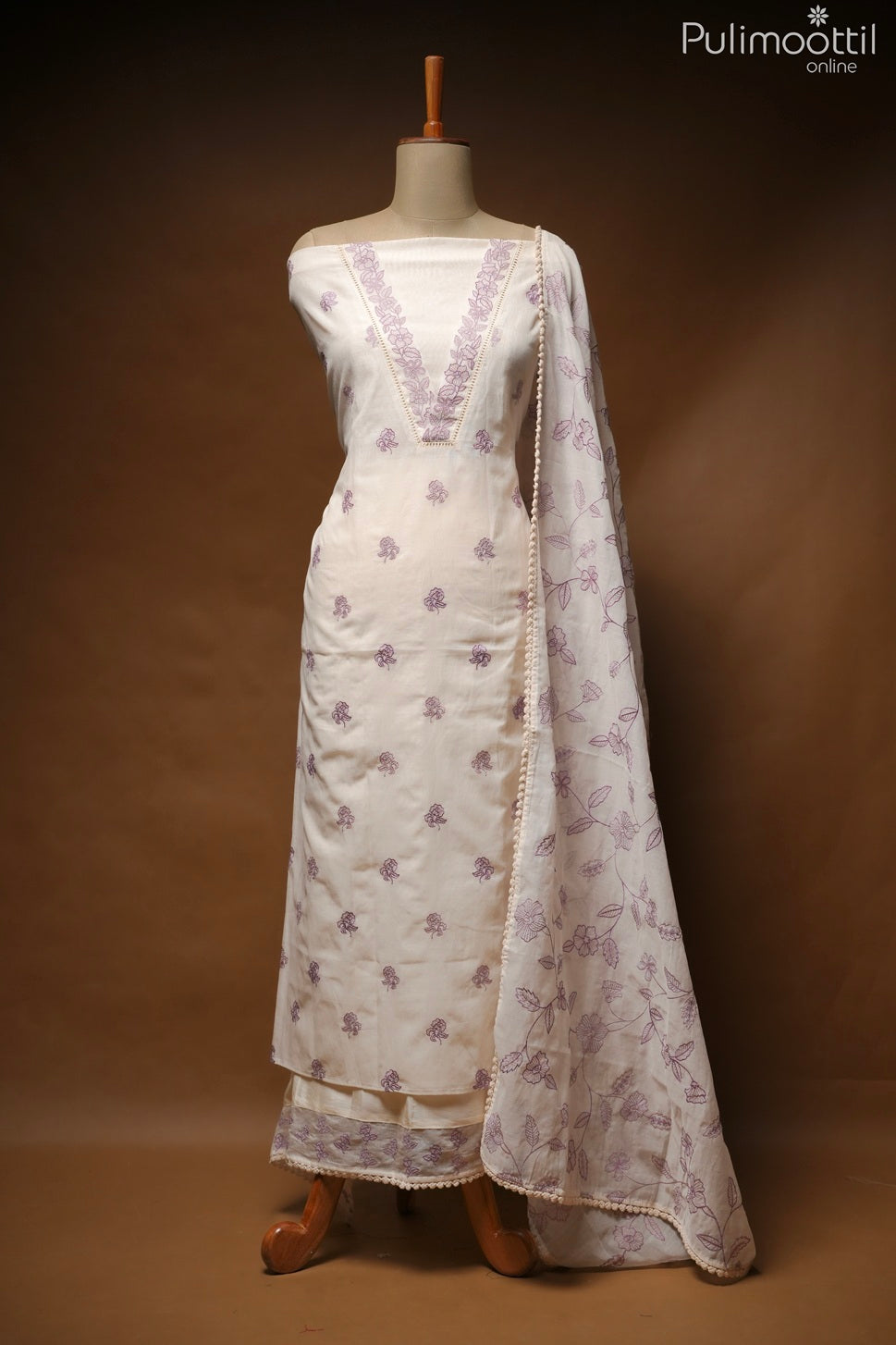 Off White Chanderi Unstitched Salwar Set