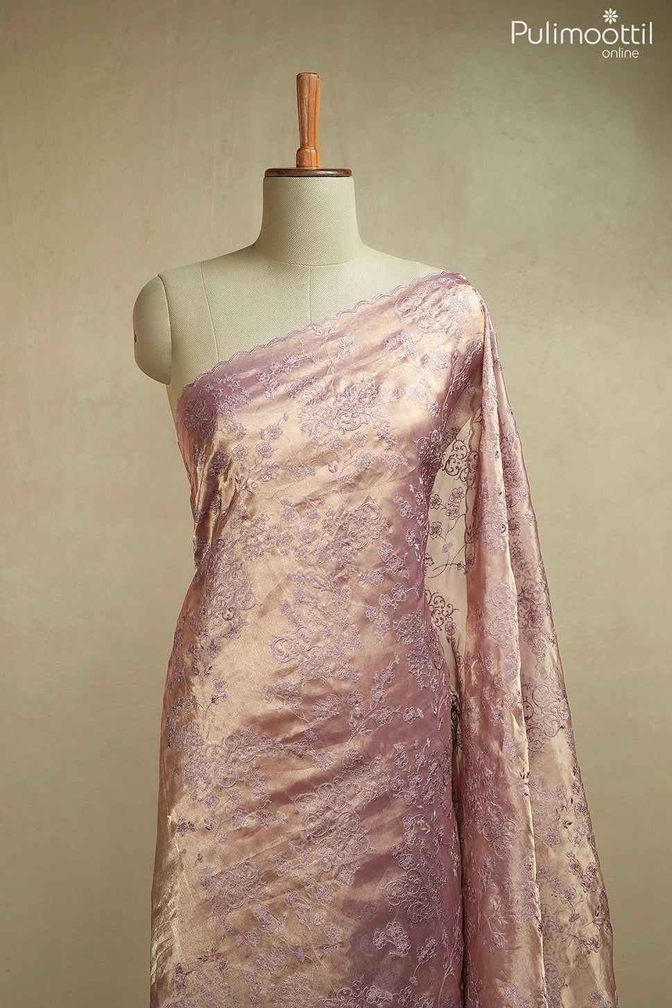 Lavender color golden tissue organza fancy saree