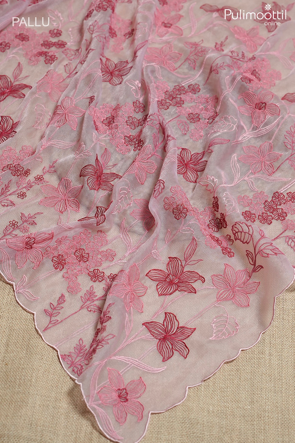 Onion pink color organza fancy saree