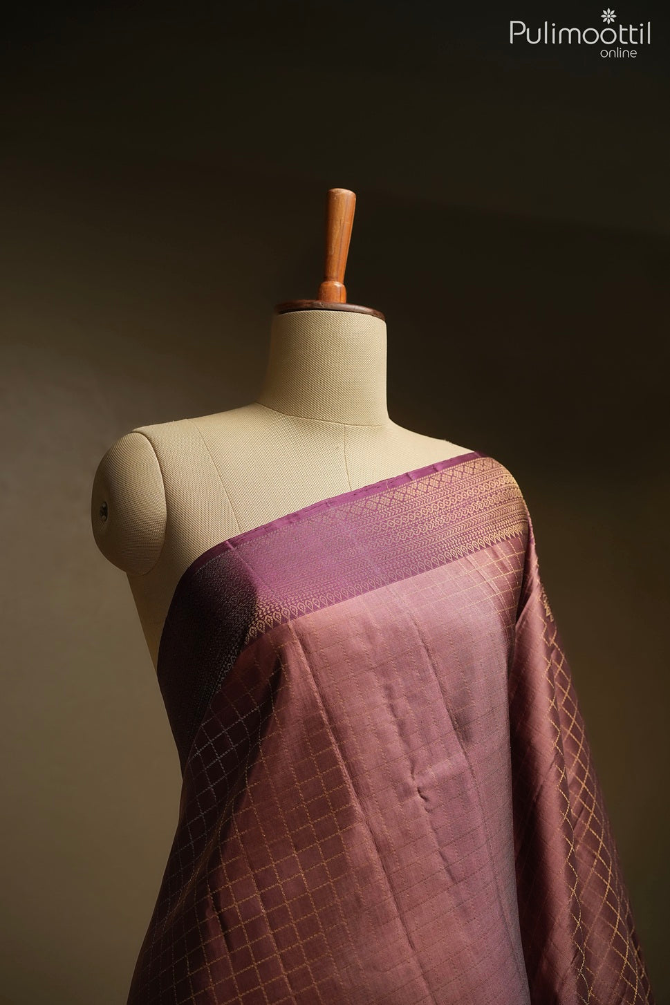 Brownish red color Kanchipuram designer saree