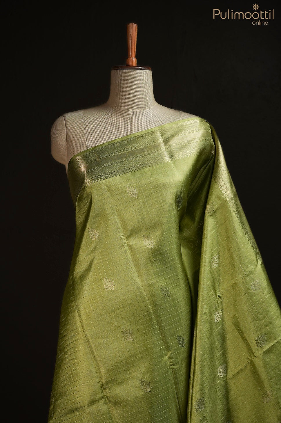 Light olive color Kanchipuram designer saree