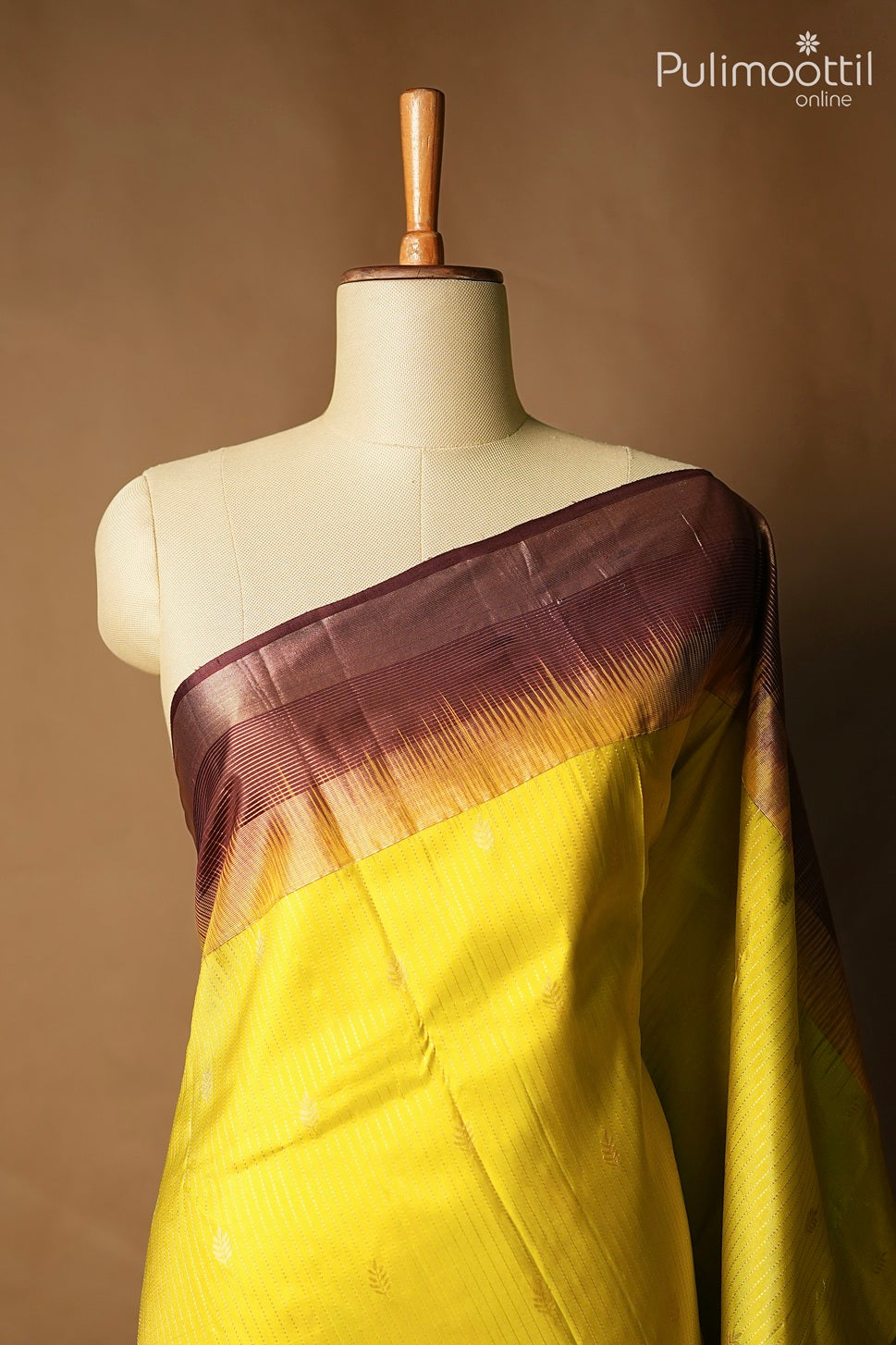Lemon yellow color Kanchipuram soft silk saree