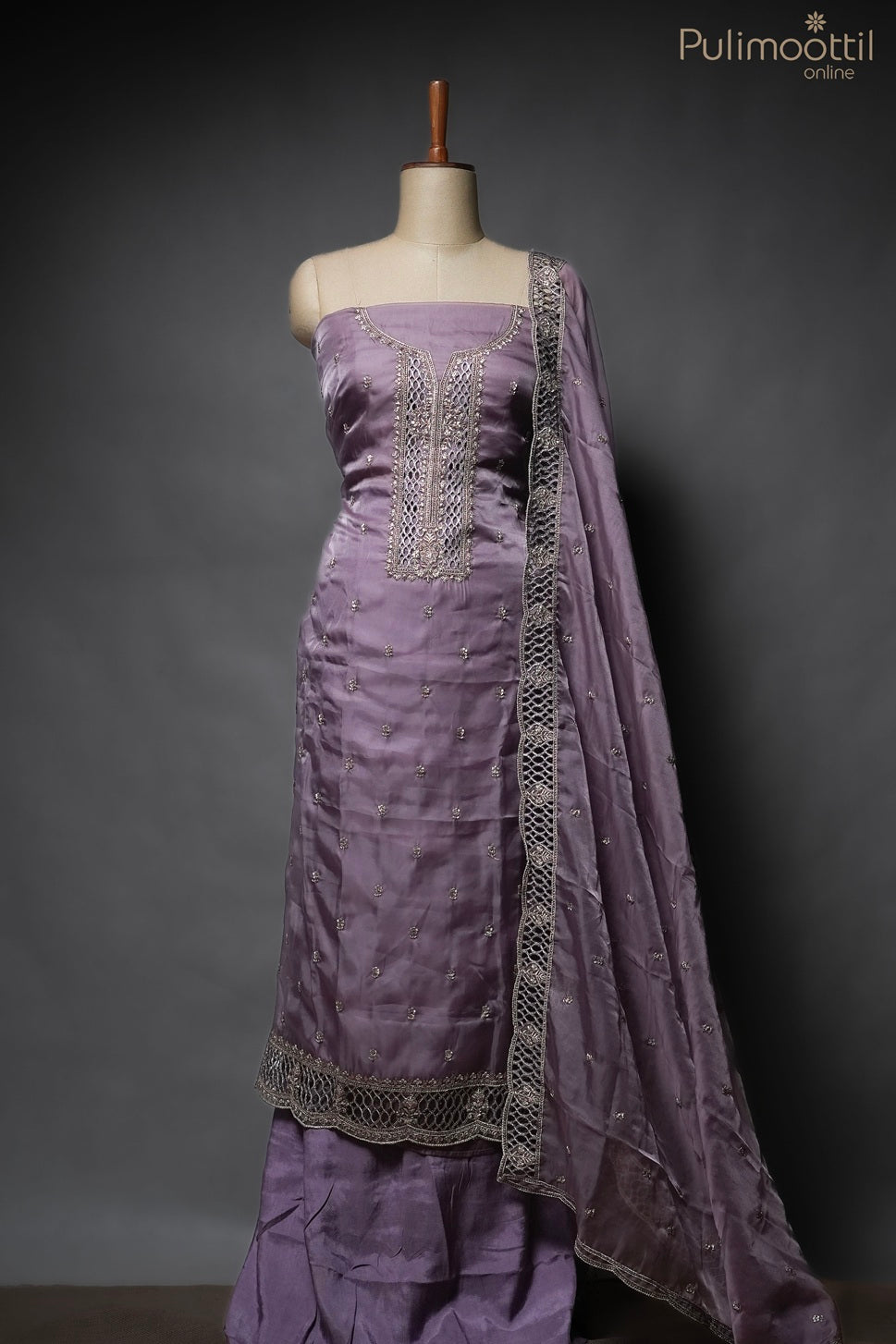LAVENDER ORGANZA UNSTITCHED SALWAR SET