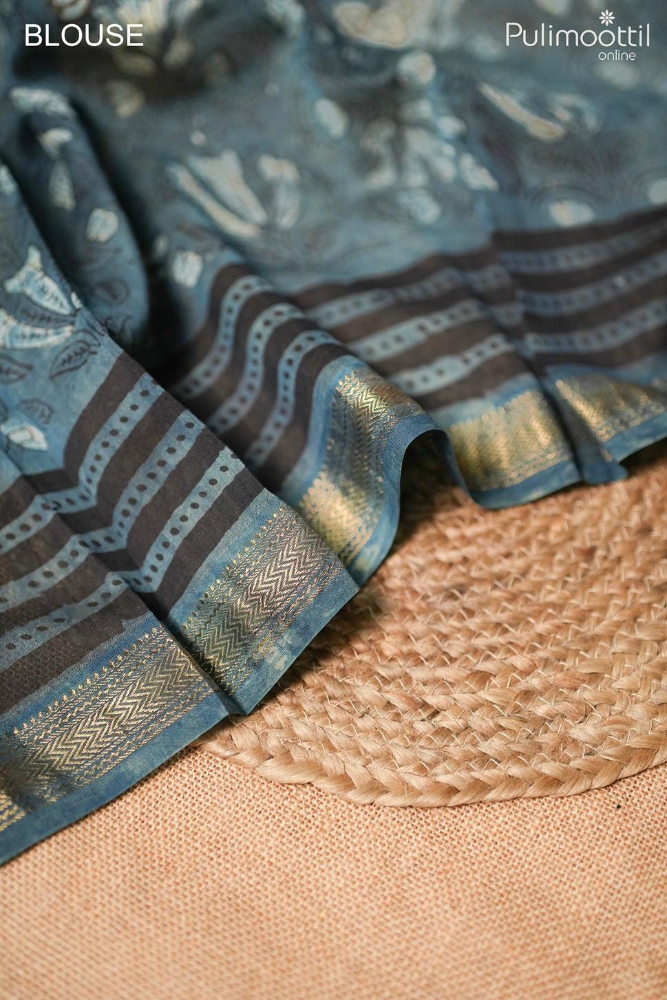 Dark blue color Chanderi saree.
