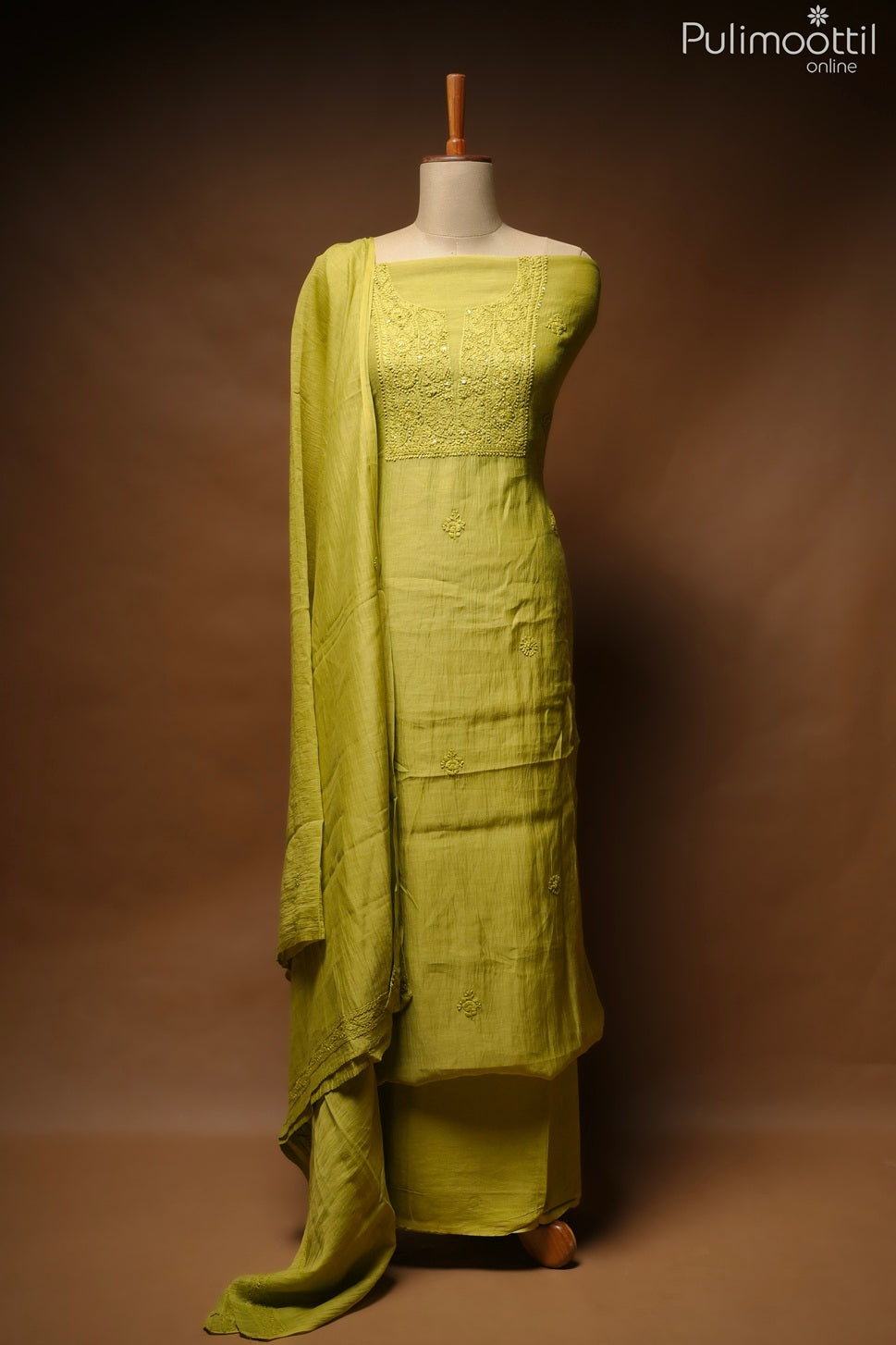 Light Olive Green Chanderi Unstitched Salwar Set