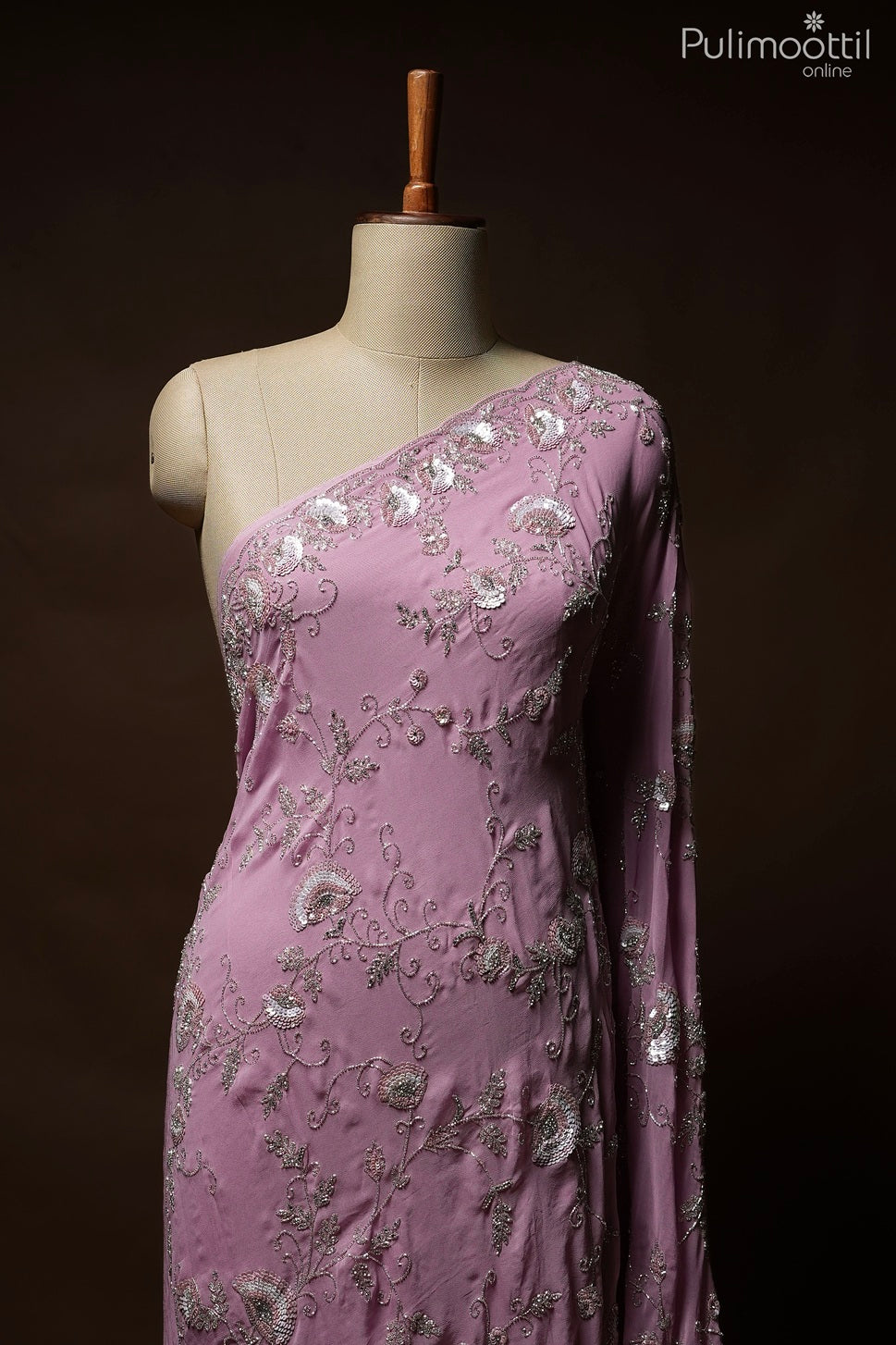 Pink lavender color georgette fancy saree