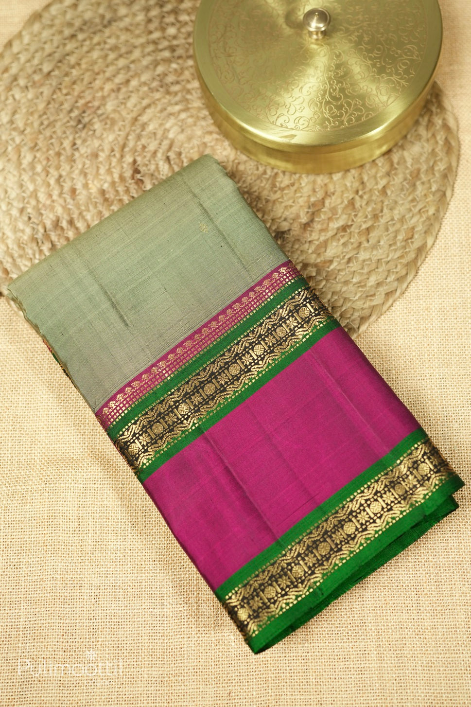 Pastel Olive Green Colour Kanchipuram Soft Silk Saree