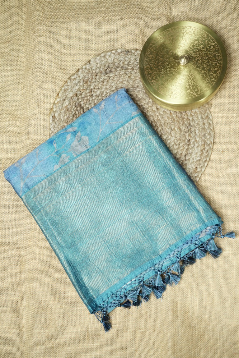 Pastel Blue Colour Printed Jute Silk Saree