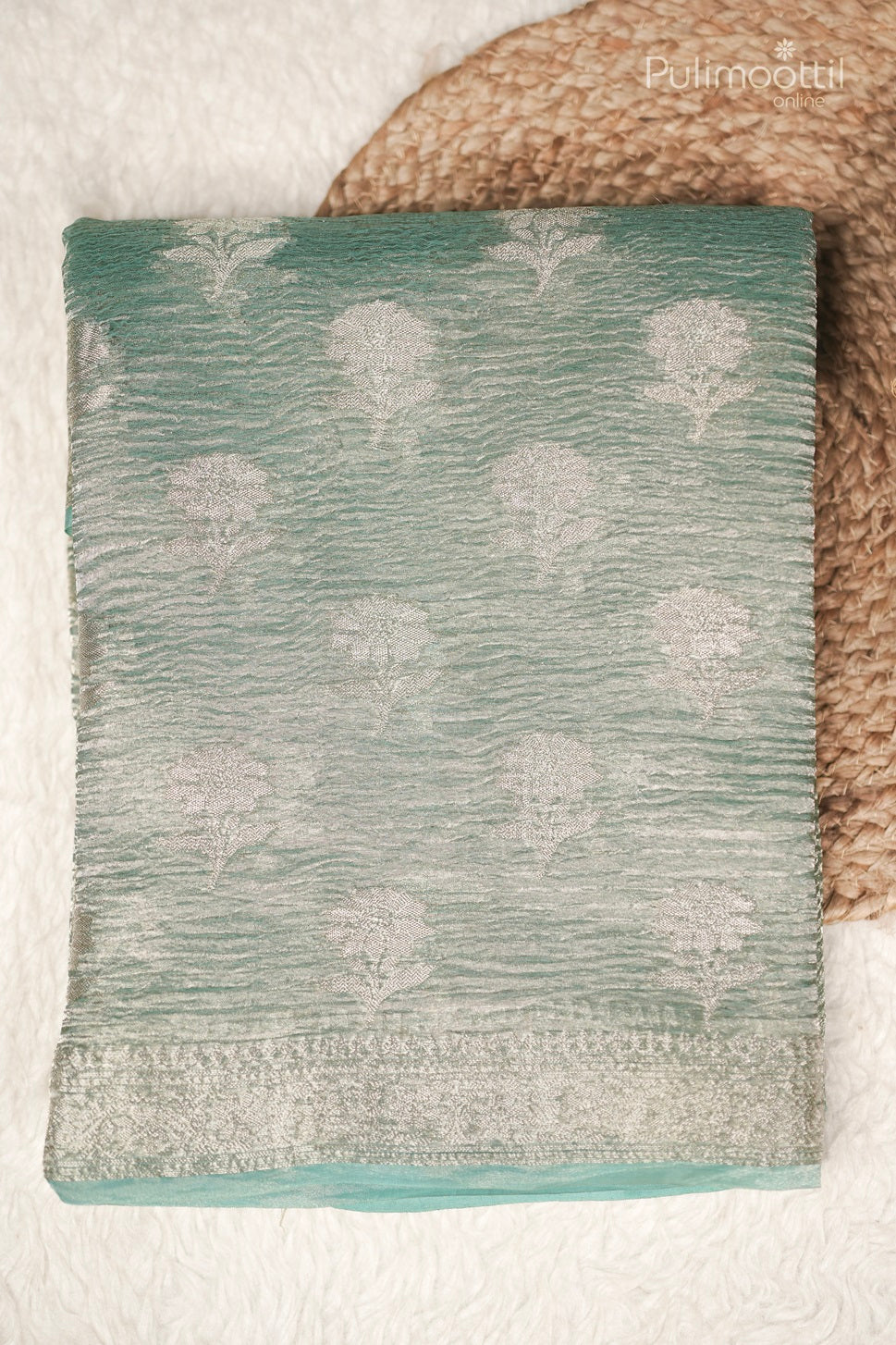 Sea Green Colour Crushed Tissue Organza Banarasi Saree