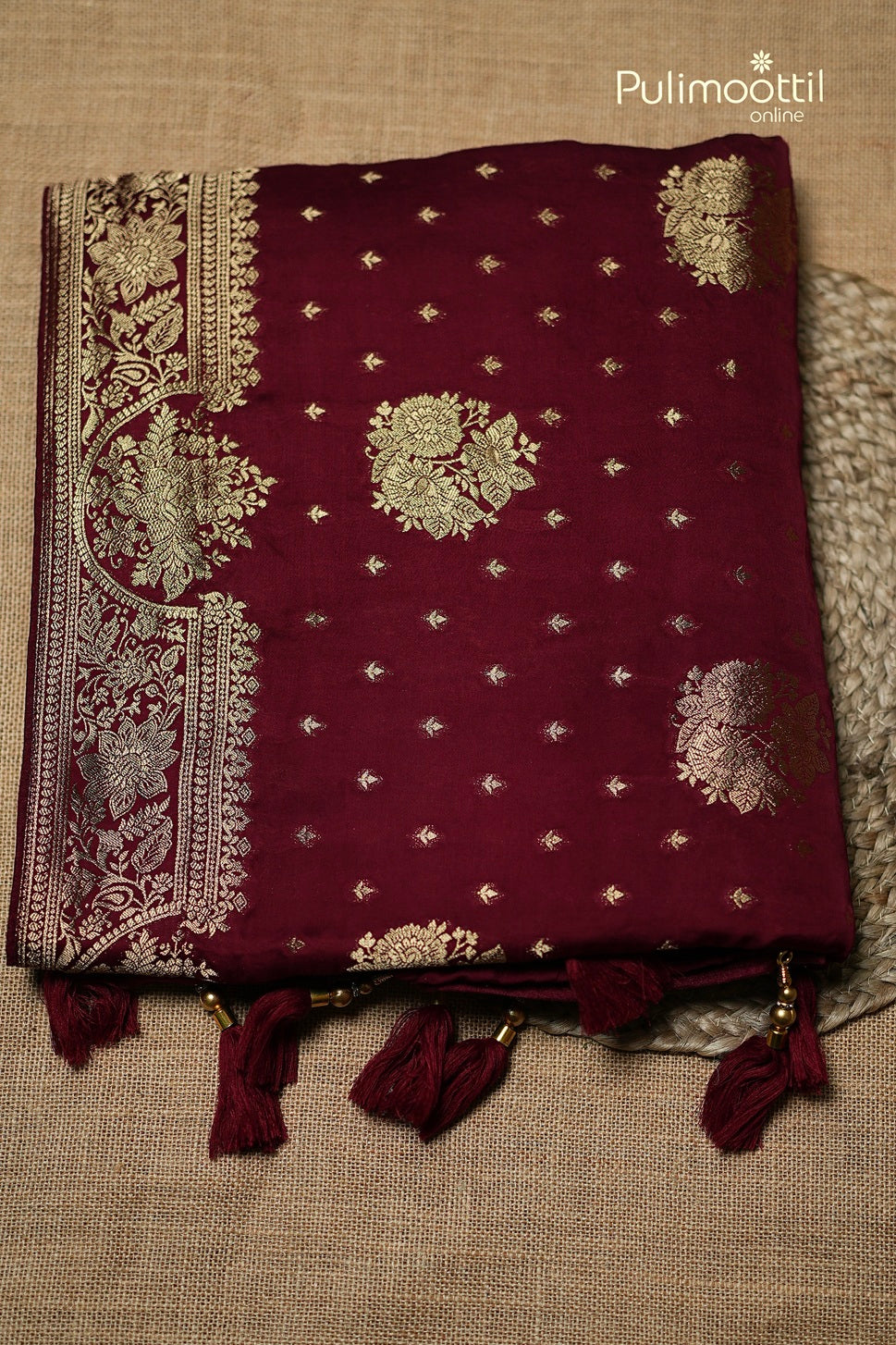 Maroon Colour Satin Crepe Banarasi Saree