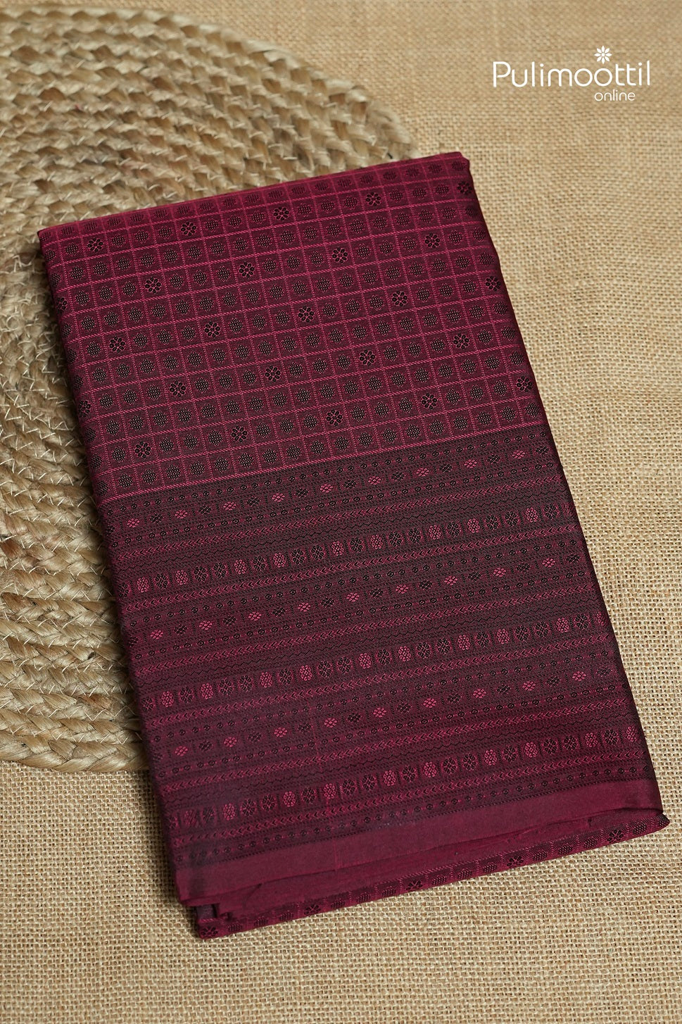 Wine Colour Kanchipuram Self-Design Saree
