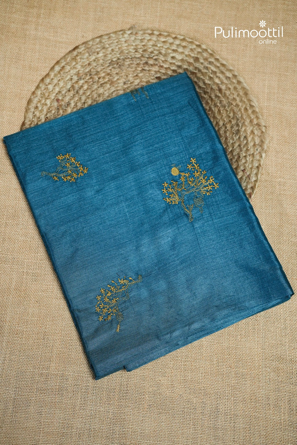 Dark Sky Blue Colour Tussar Silk Saree