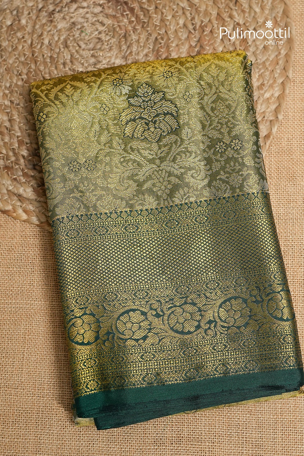 Bottle Green Colour Kanchipuram Golden Tissue Wedding Saree