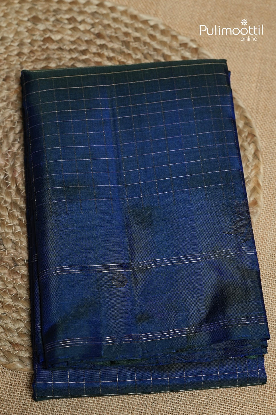 Dark German Blue Colour Kanchipuram Self-Design Saree