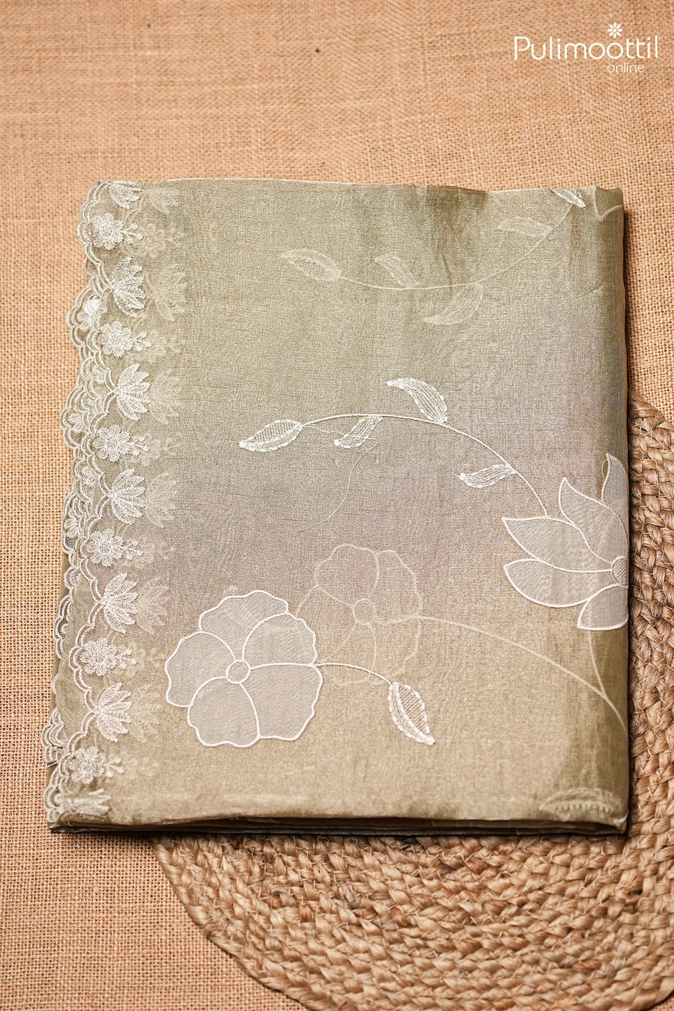 Pastel Olive Green Colour Golden Tissue Organza Saree