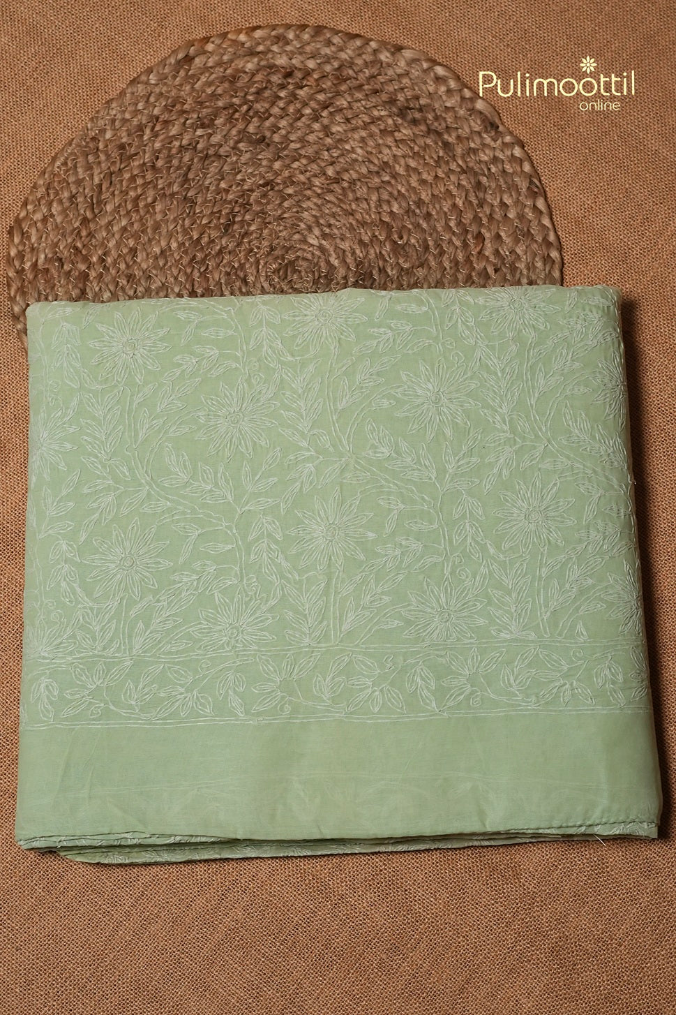 Pista Green Colour Chikankari Cotton Saree