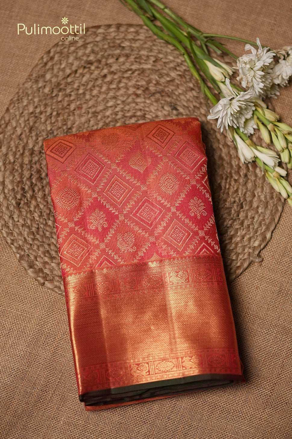 Peach Colour Kanchipuram Brocade Wedding Saree