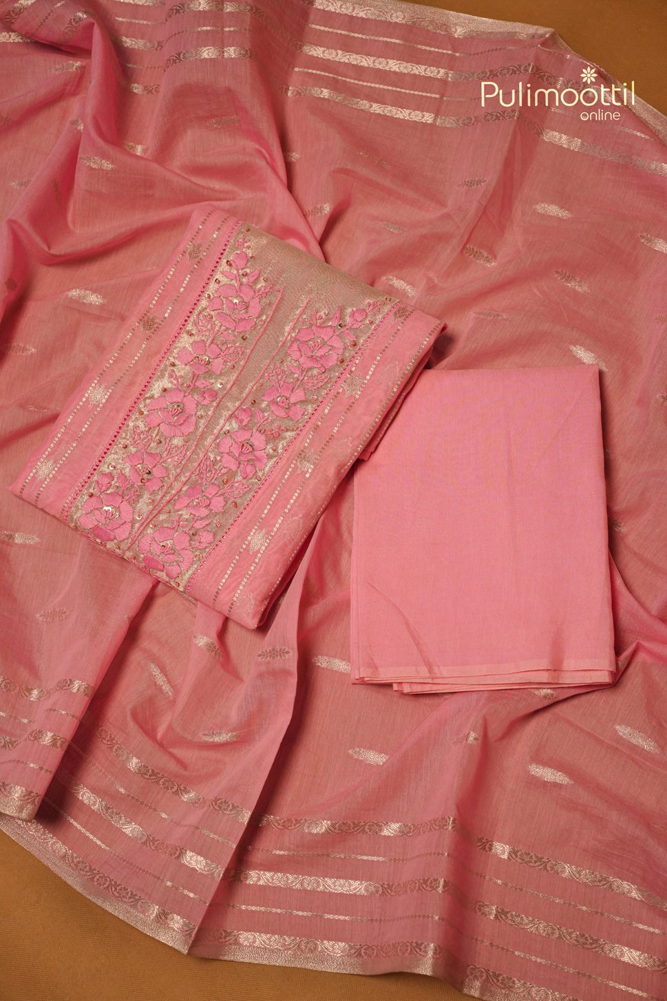Baby Pink Semi Chanderi Unstitched Salwar Set