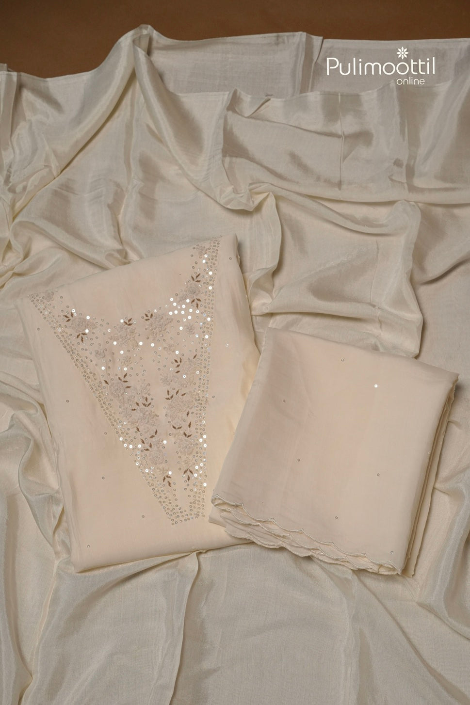 White Blended Chanderi Unstitched Salwar Set