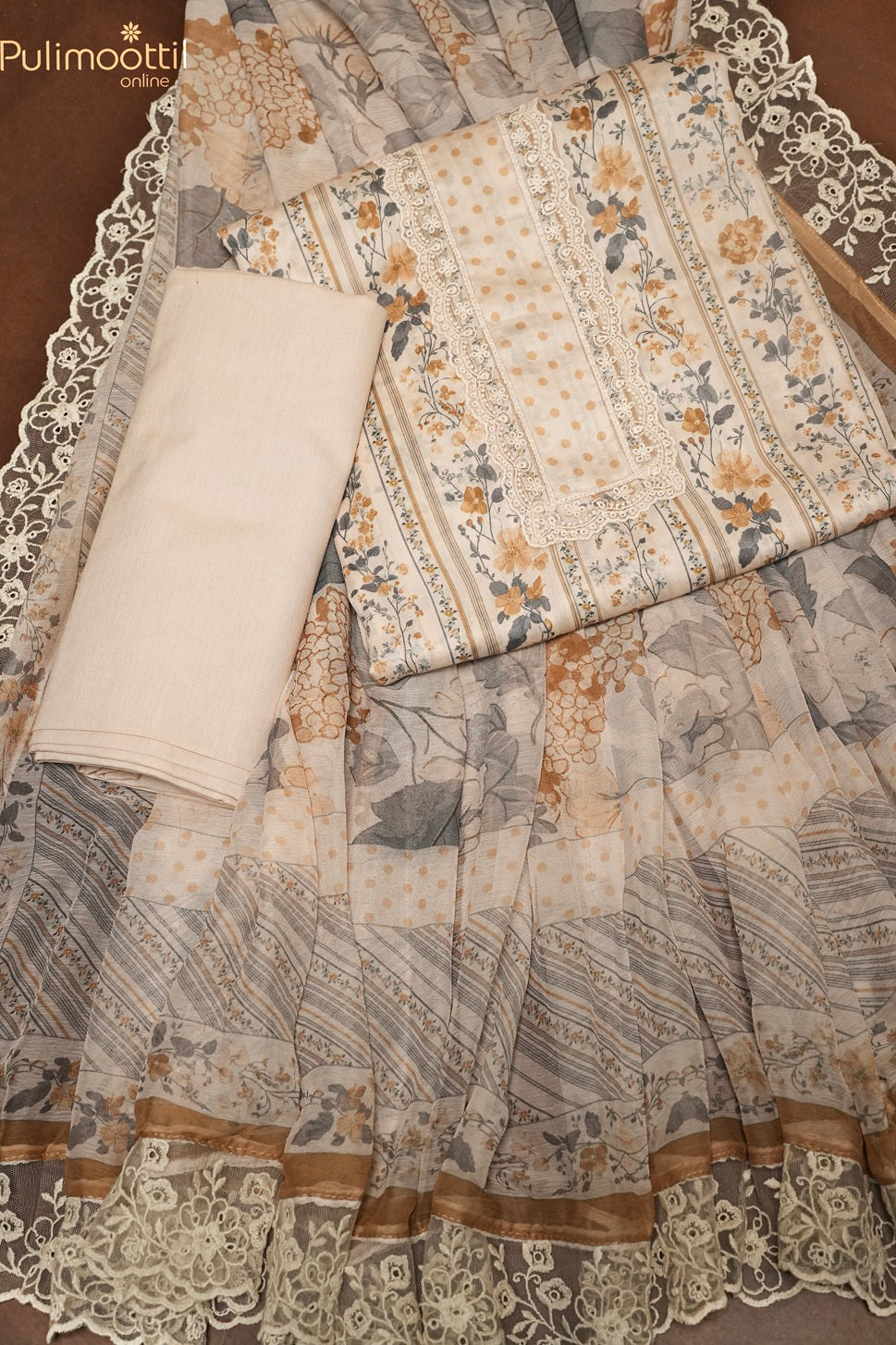 Light Pastel Peach Satin Cotton Unstitched Salwar Set