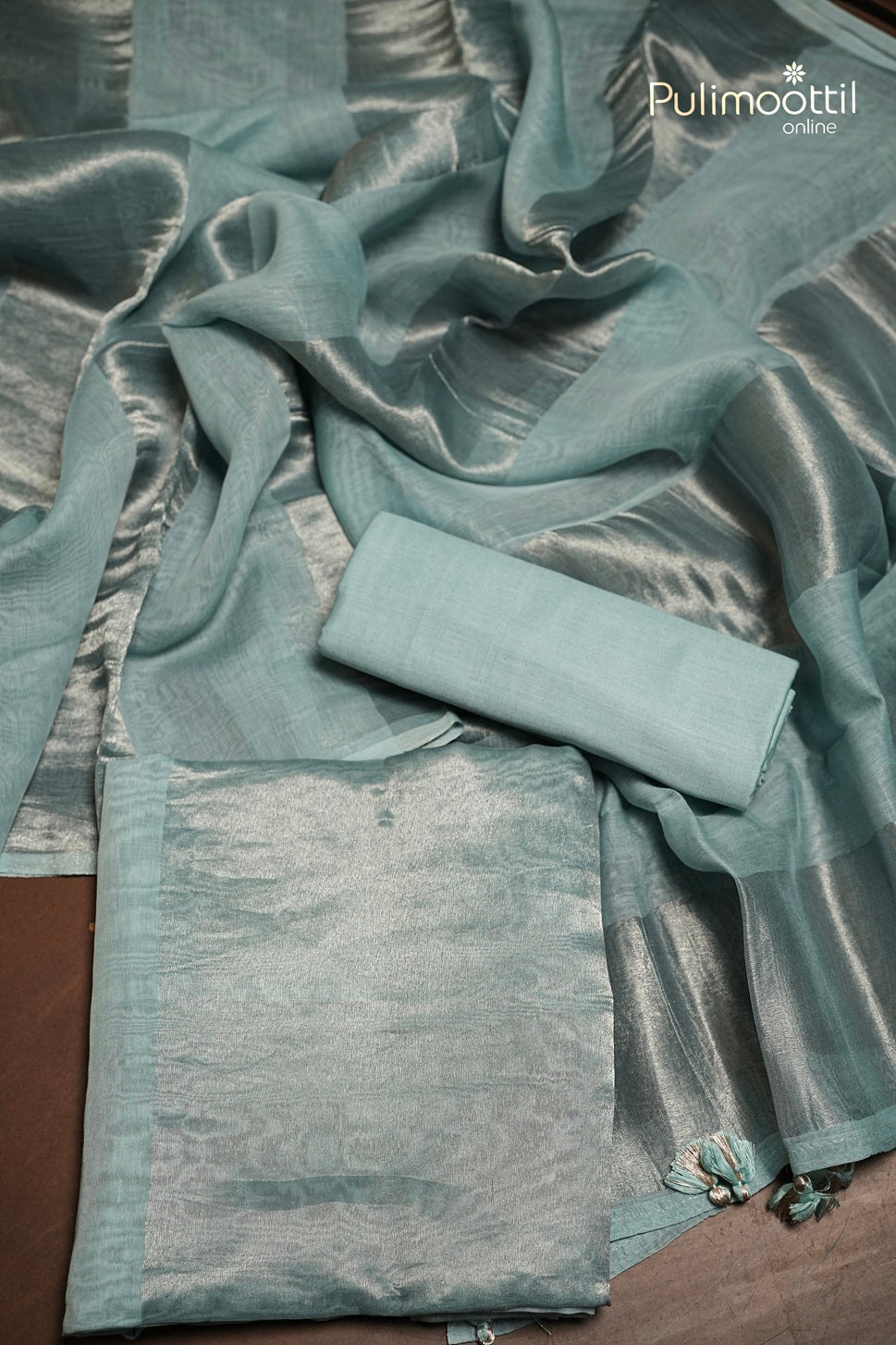 Powder Blue Chanderi Unstitched Salwar Set
