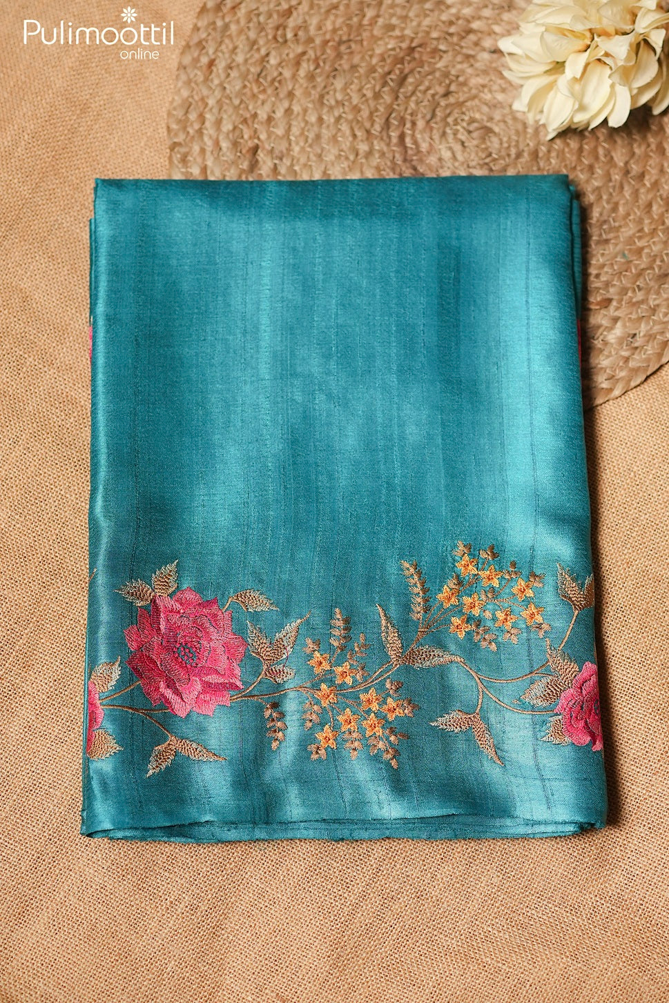 Sky blue color Tussar silk saree