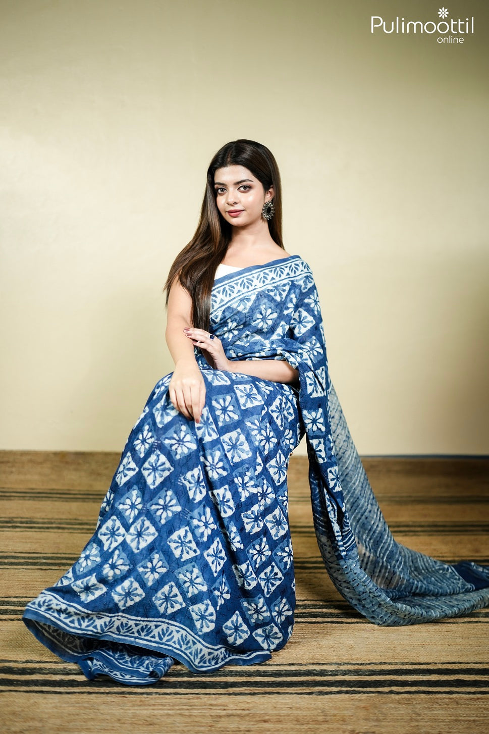 Indigo blue color Chanderi saree