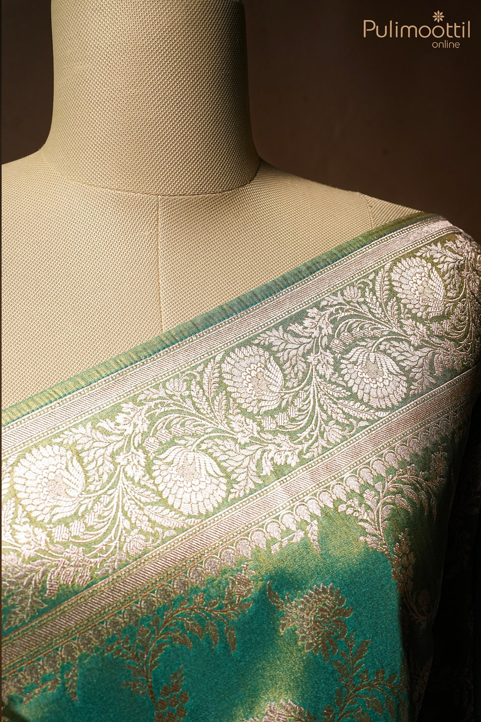 Dark blue green color golden tissue Banarasi saree