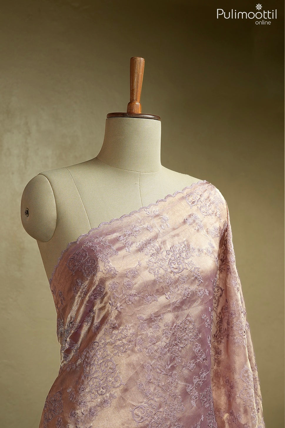 Lavender color golden tissue organza fancy saree