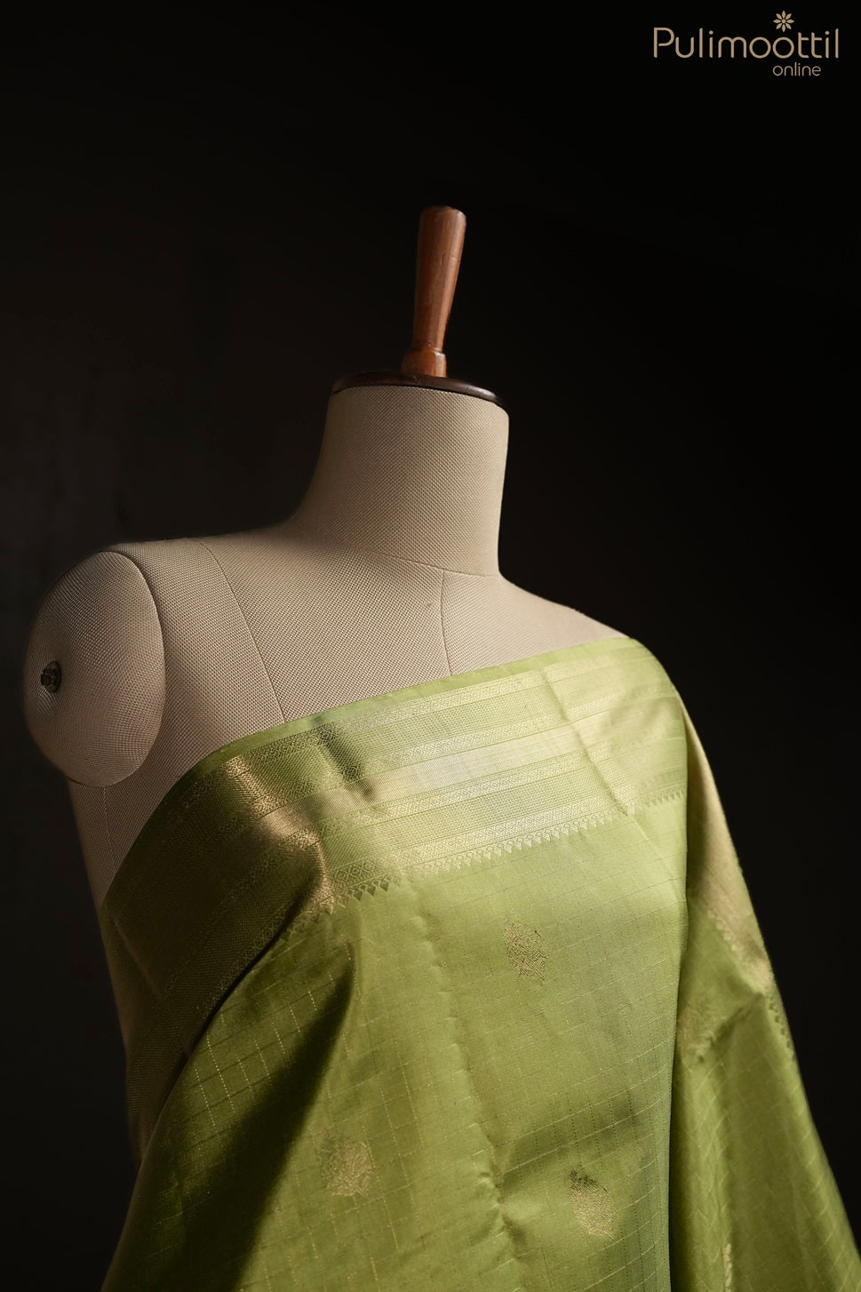 Light olive color Kanchipuram designer saree