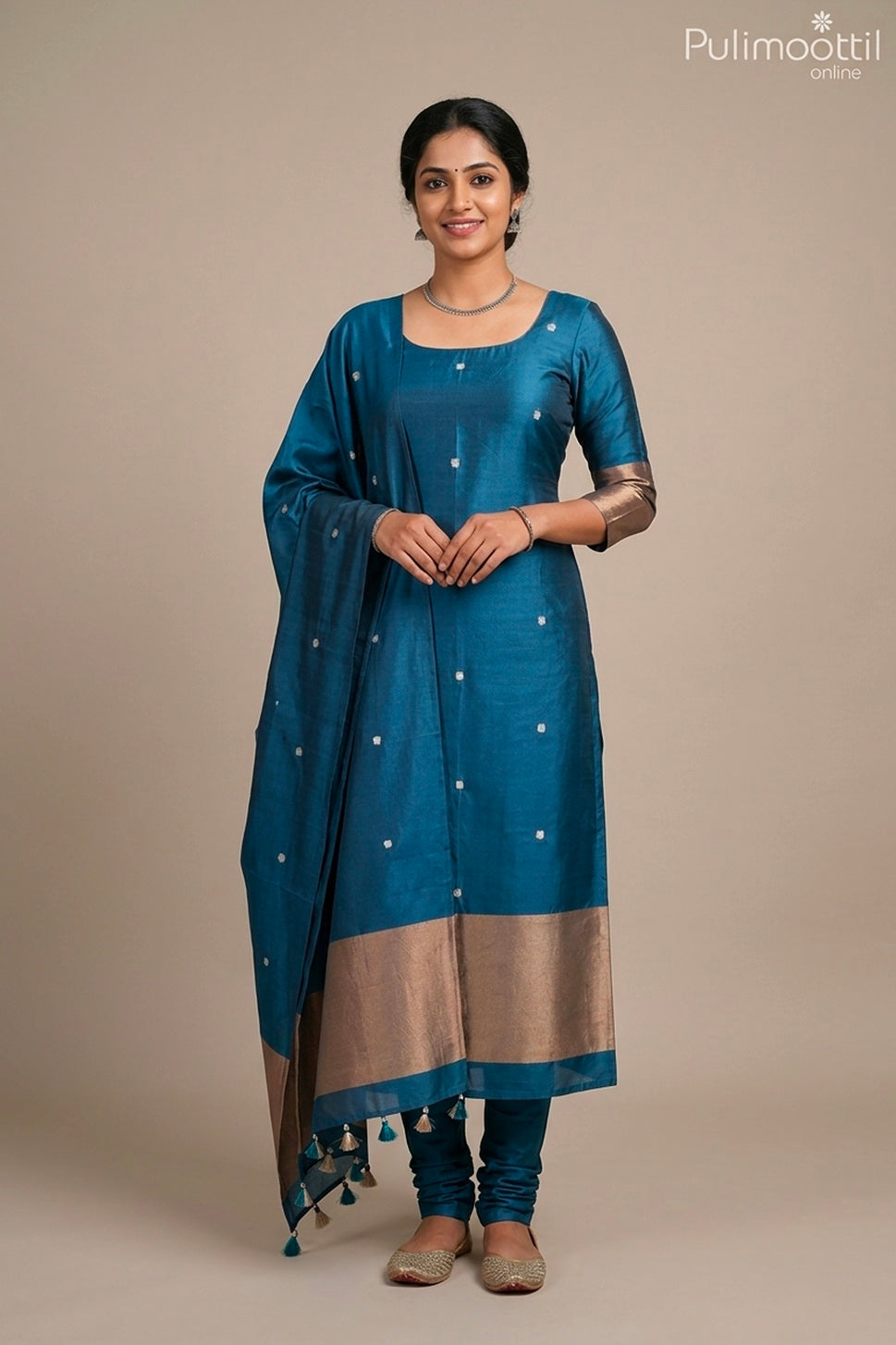 PRUSSIAN BLUE PURE SILK UNSTITCHED SALWAR SET