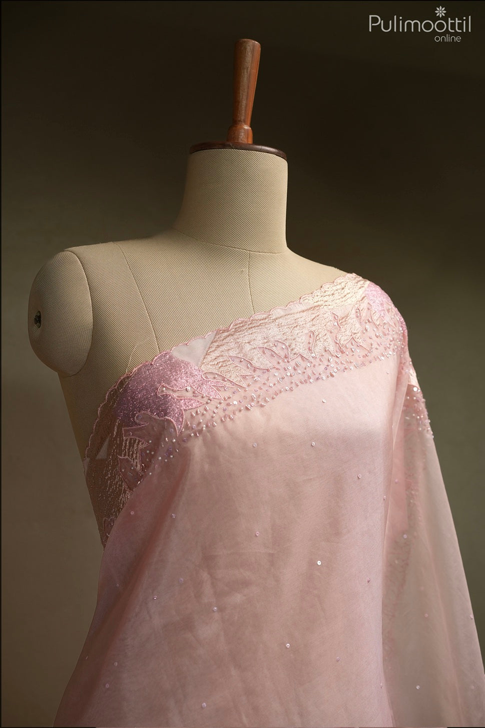 Pinkish pink color organza fancy saree