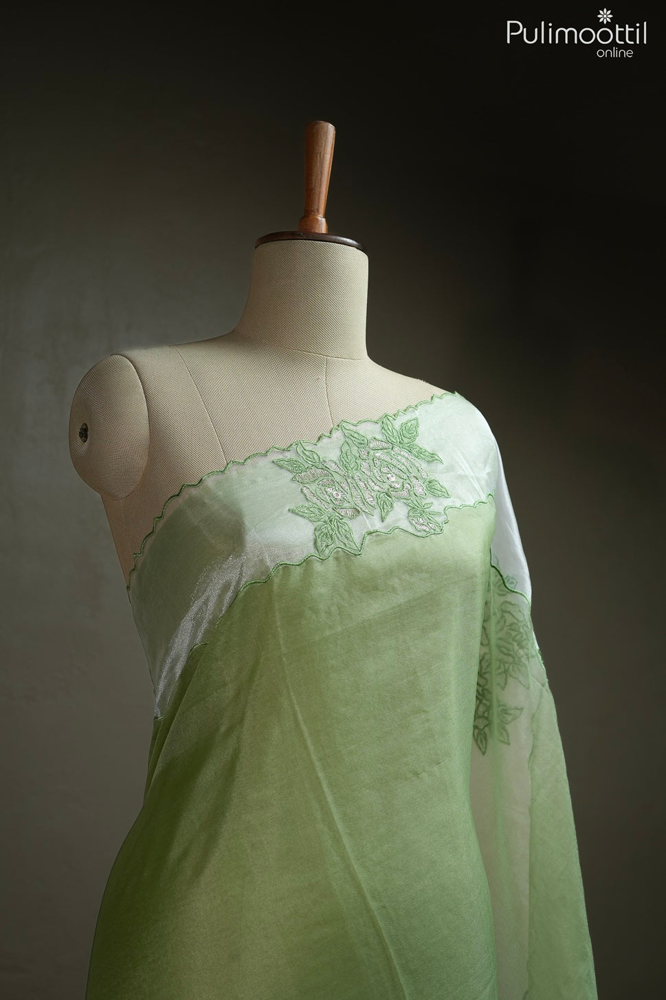 Pista green color organza fancy saree