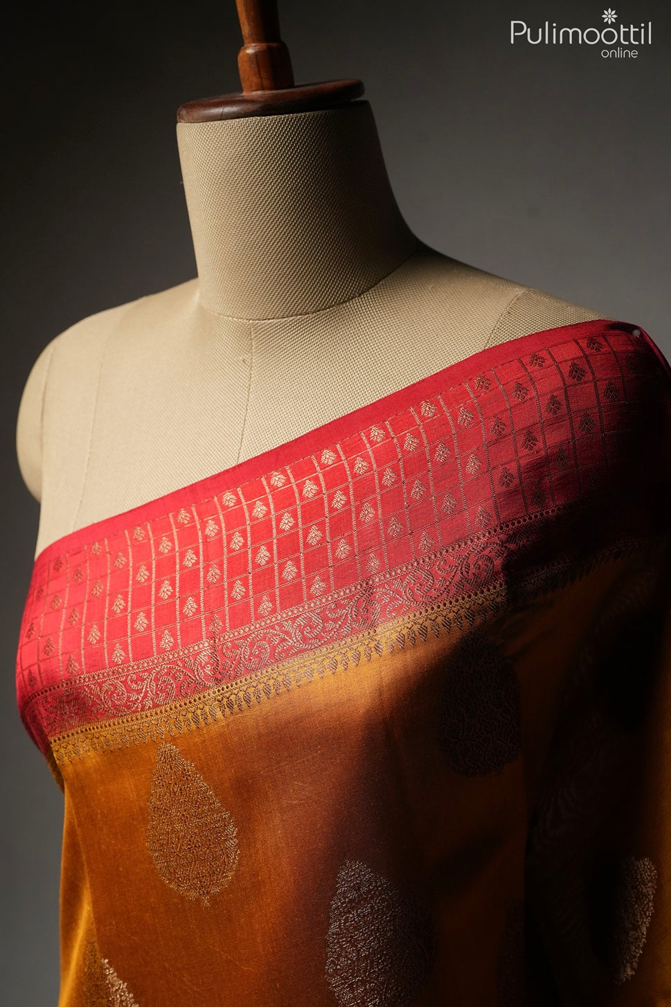 Golden yellow color Chiniya silk saree