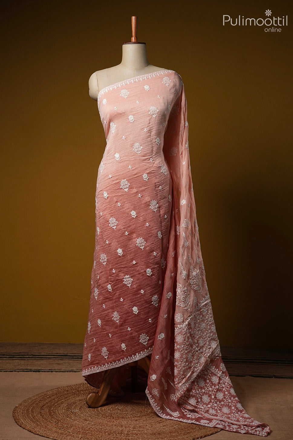 Ombre crushed Chanderi silk saree