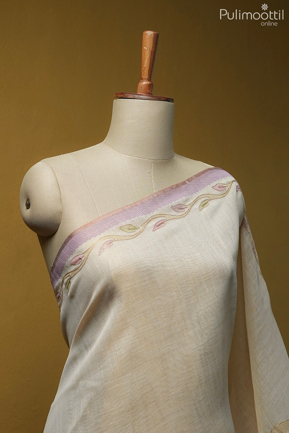 Kerala traditional golden tissue semi linen saree