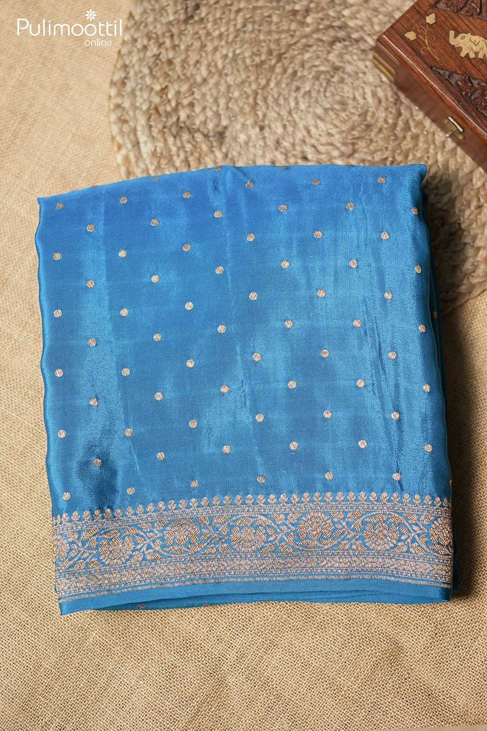 Dark sky blue color Banarasi saree