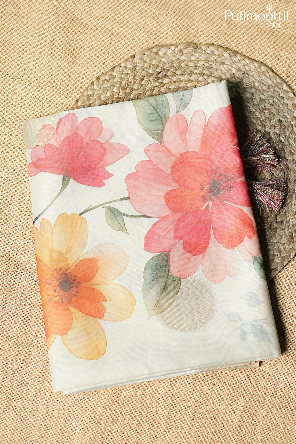 Off white color semi Chanderi printed fancy saree